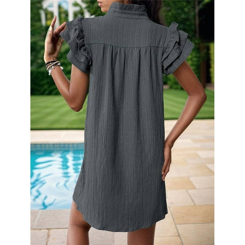 Fresh Ruffle Sleeve V-Neck Pullover Dress