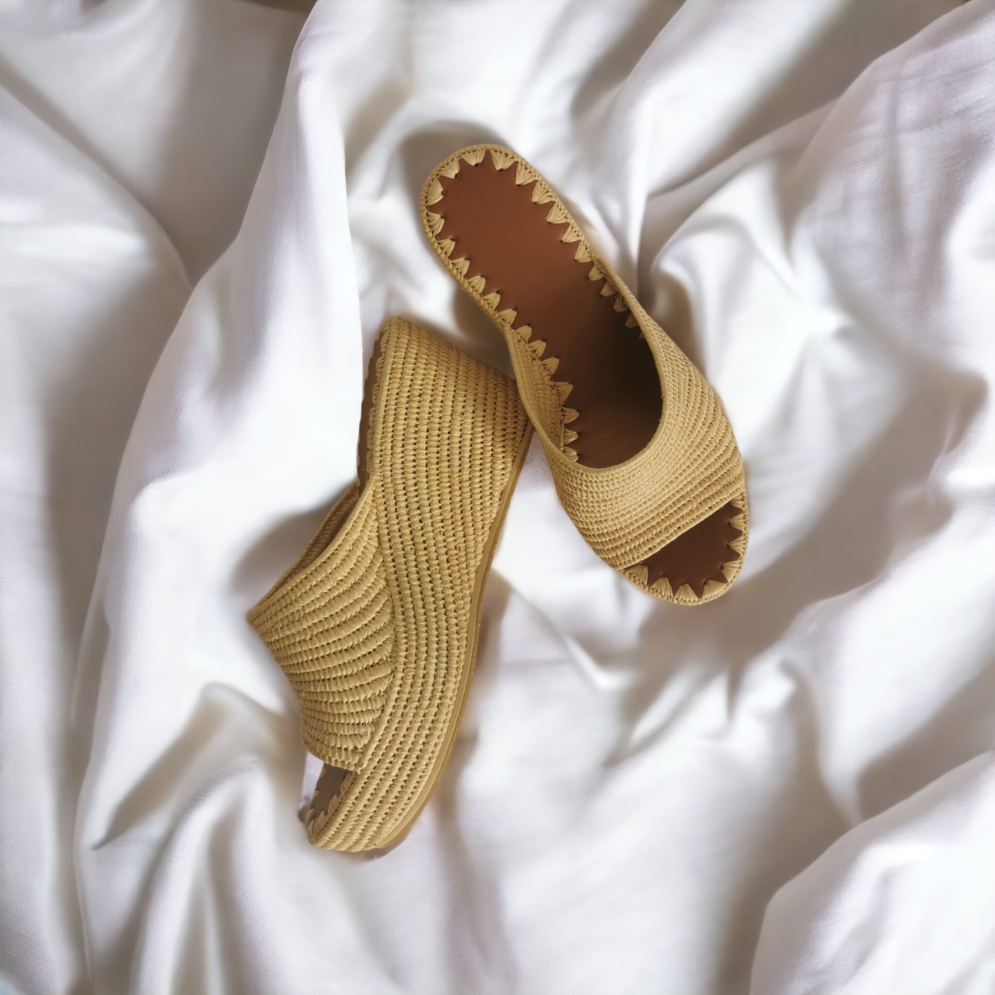 Handmade shoes made of natural raffia