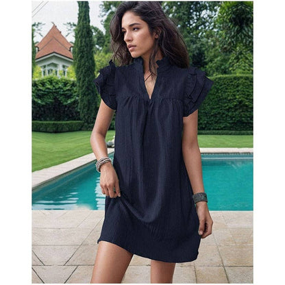 Fresh Ruffle Sleeve V-Neck Pullover Dress