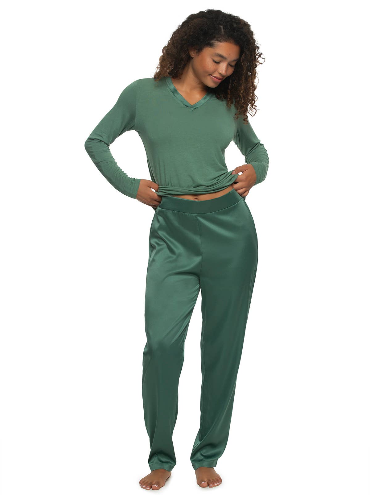 Elysees Long Sleeve Knot Top & Satin Tapered Pant Set