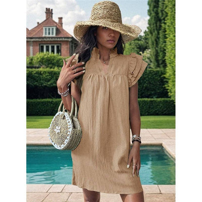 Fresh Ruffle Sleeve V-Neck Pullover Dress