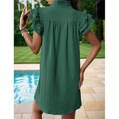 Fresh Ruffle Sleeve V-Neck Pullover Dress