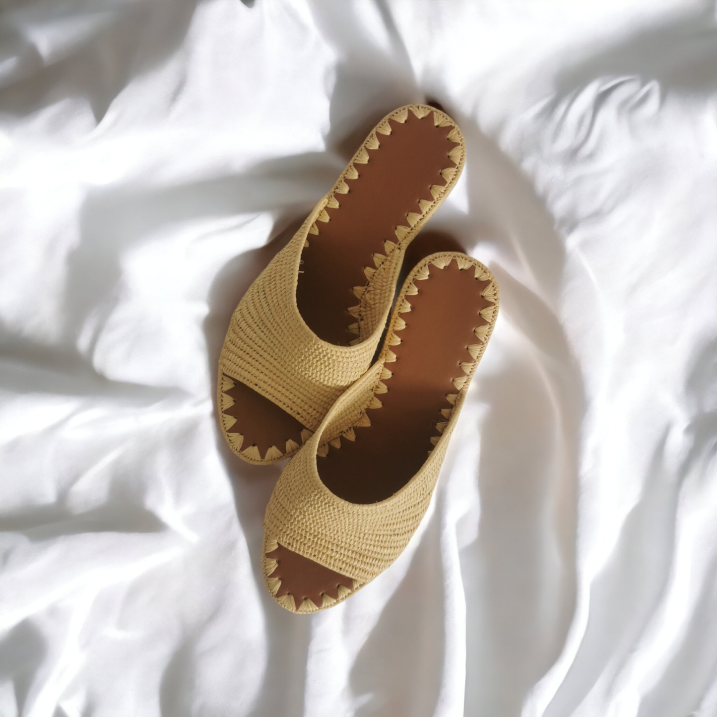 Handmade shoes made of natural raffia