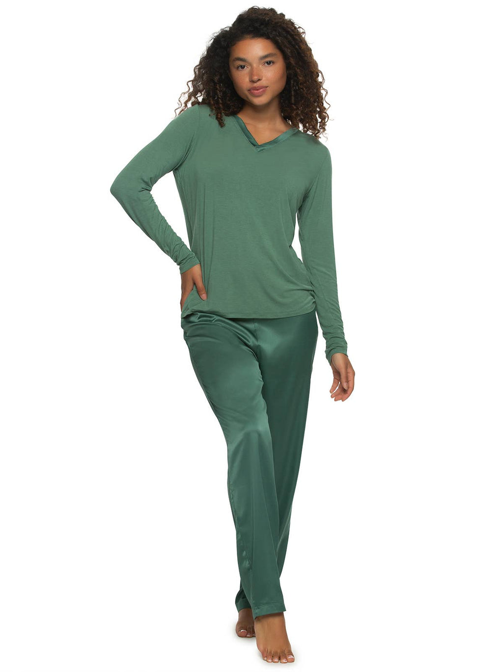 Elysees Long Sleeve Knot Top & Satin Tapered Pant Set