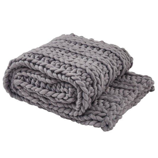 Chunky Ribbed Knit Throw - Sharkskin